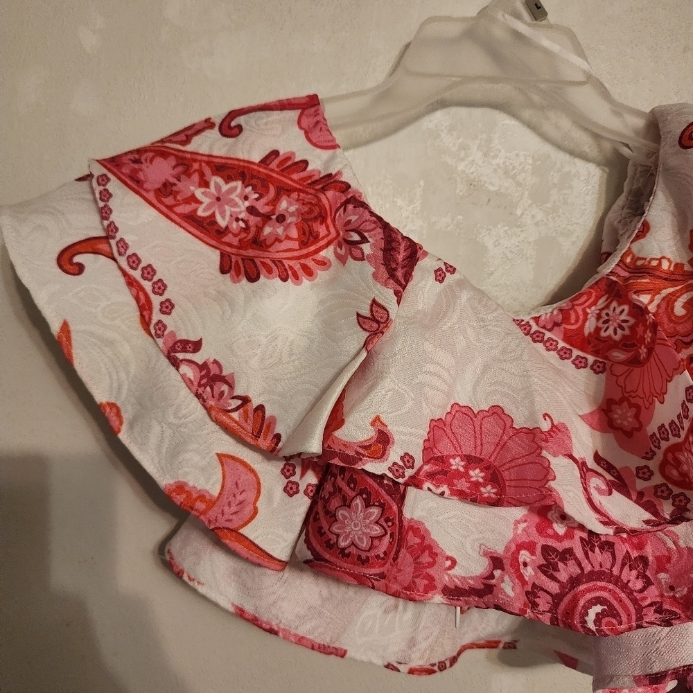 Shein Pink White and Orange Ruffle One Shoulder 2 Pc Skirt Set Size S - Picture 4 of 15